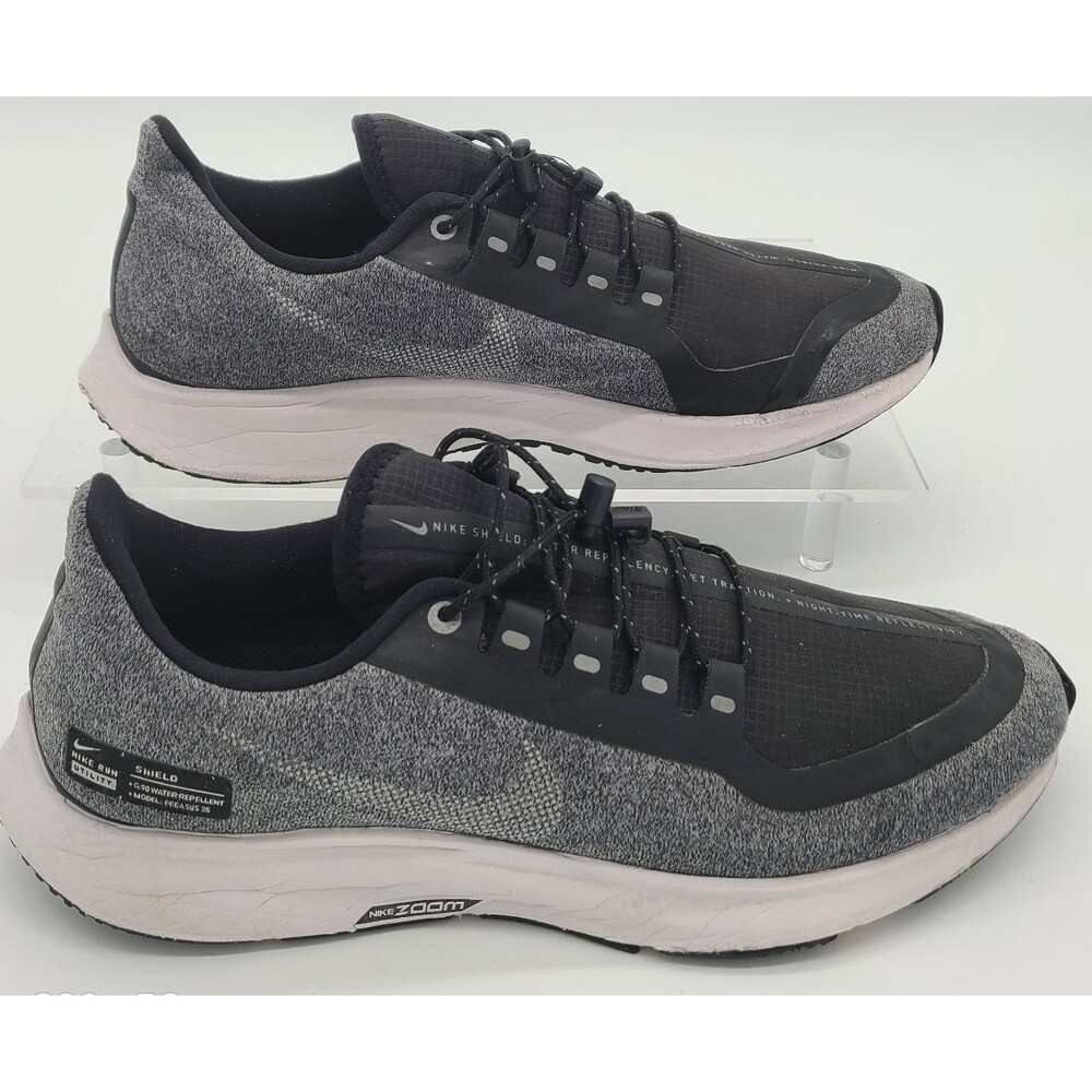 Nike Pegasus 35 Shield Mens 8.5 Black Gray Waterproof Running Shoes